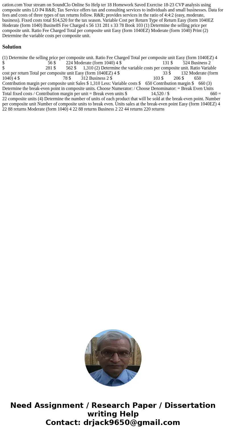 cation.com Your stream on SoundClo Online So Help ter 18 Homework Saved Exercise 18-23 CVP analysis using composite units LO P4 R&R; Tax Service offers tax  cation.com Your stream on SoundClo Online So Help ter 18 Homework Saved Exercise 18-23 CVP analysis using composite units LO P4 R&R; Tax Service offers tax