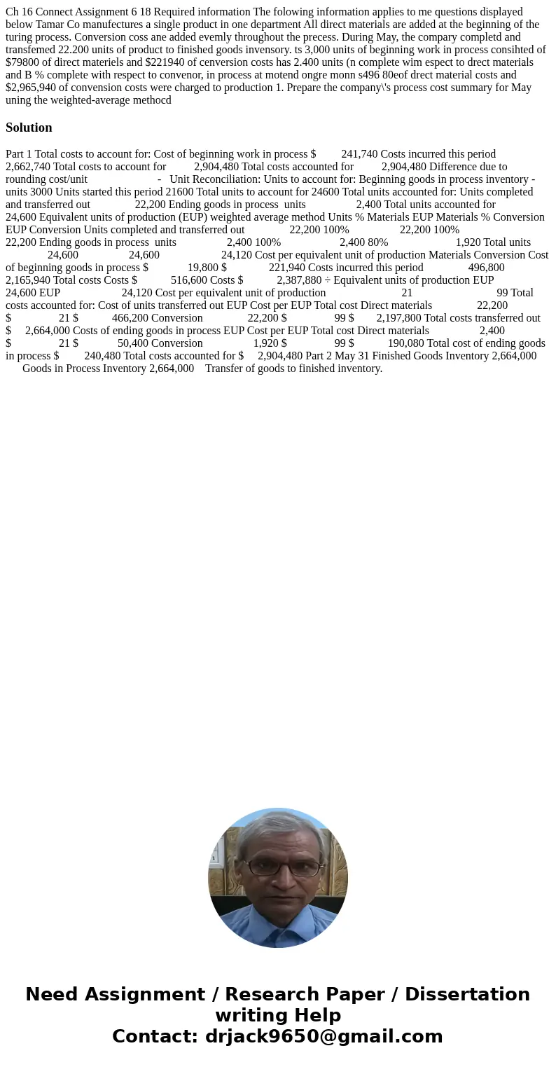 Ch 16 Connect Assignment 6 18 Required information The folowing information applies to me questions displayed below Tamar Co manufectures a single product in o  Ch 16 Connect Assignment 6 18 Required information The folowing information applies to me questions displayed below Tamar Co manufectures a single product in o