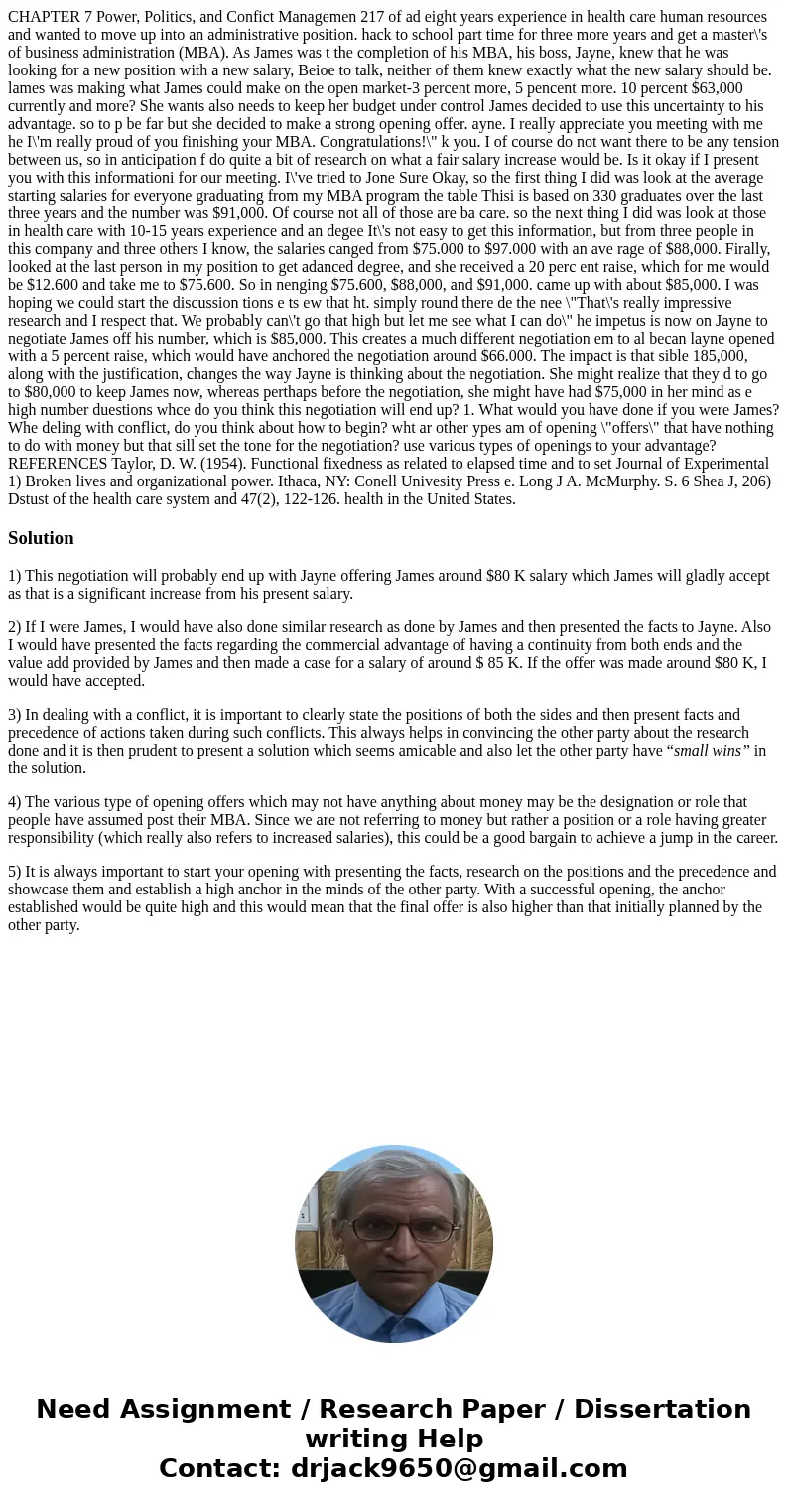  CHAPTER 7 Power, Politics, and Confict Managemen 217 of ad eight years experience in health care human resources and wanted to move up into an administrative p