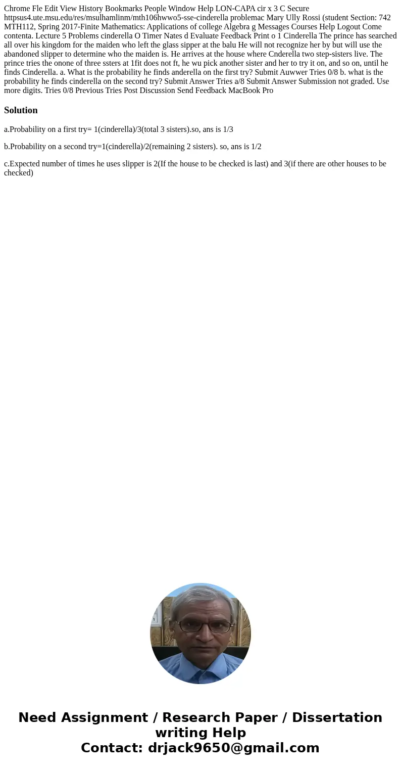 Chrome Fle Edit View History Bookmarks People Window Help LON-CAPA cir x 3 C Secure httpsus4.ute.msu.edu/res/msulhamlinm/mth106hwwo5-sse-cinderella problemac M  Chrome Fle Edit View History Bookmarks People Window Help LON-CAPA cir x 3 C Secure httpsus4.ute.msu.edu/res/msulhamlinm/mth106hwwo5-sse-cinderella problemac M