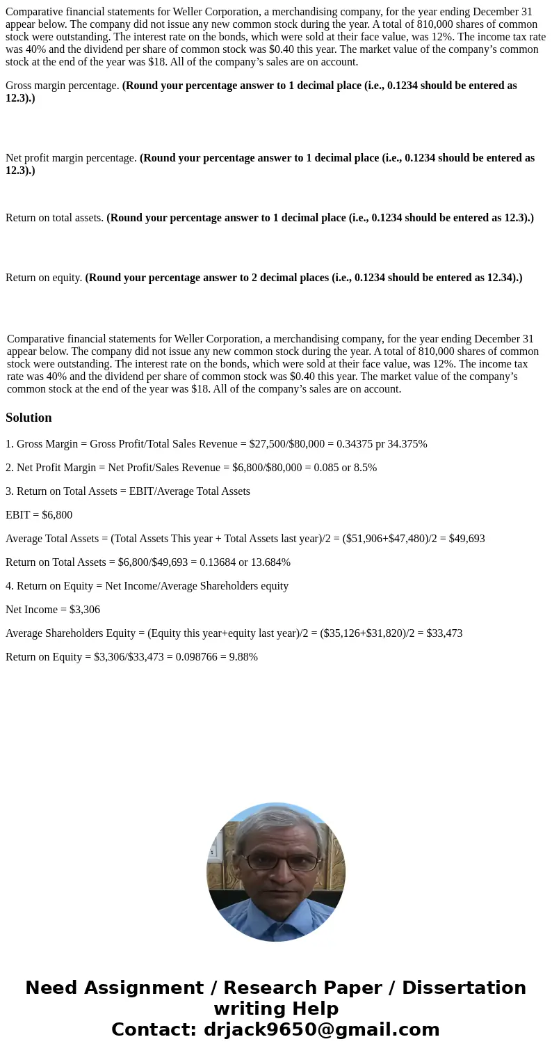 Comparative financial statements for Weller Corporation, a merchandising company, for the year ending December 31 appear below. The company did not issue any ne Comparative financial statements for Weller Corporation, a merchandising company, for the year ending December 31 appear below. The company did not issue any ne