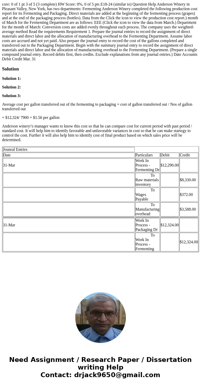  core: 0 of 1 pt 3 of 5 (3 complete) HW Score: 0%, 0 of 5 pts E18-24 (similar to) Question Help Anderson Winery in Pleasant Valley, New York, has two department