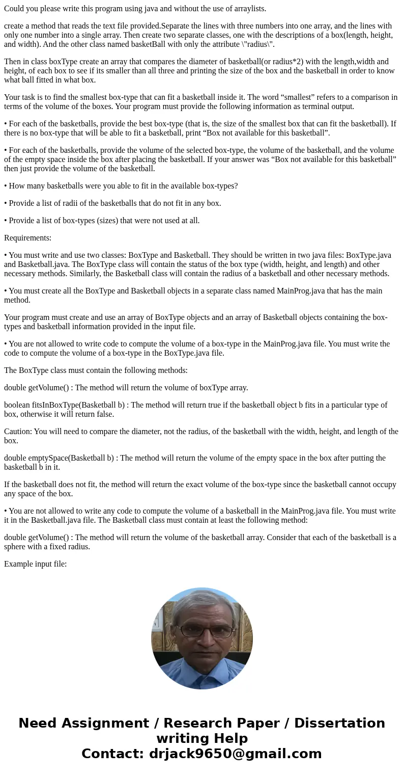 Could you please write this program using java and without the use of arraylists. create a method that reads the text file provided.Separate the lines with thre