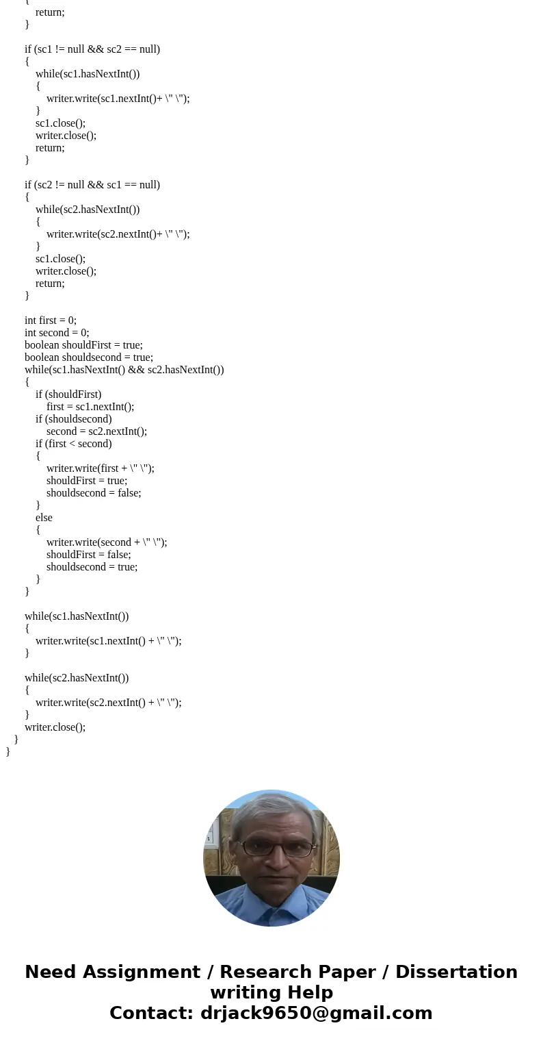 Create a MergeFiles application that merges the integers ordered from low to high in two text data files into a third text data file, maintaining the order from Create a MergeFiles application that merges the integers ordered from low to high in two text data files into a third text data file, maintaining the order from