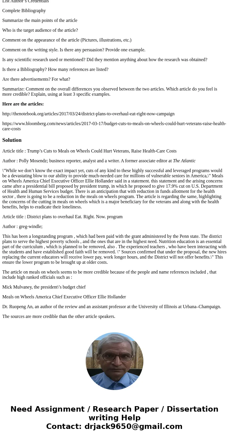 CRITIQUING POPULAR NUTRITION INFORMATION Choose 2 articles written on a nutrition related topic. Evaluate each of them by submitting the information below. Comp