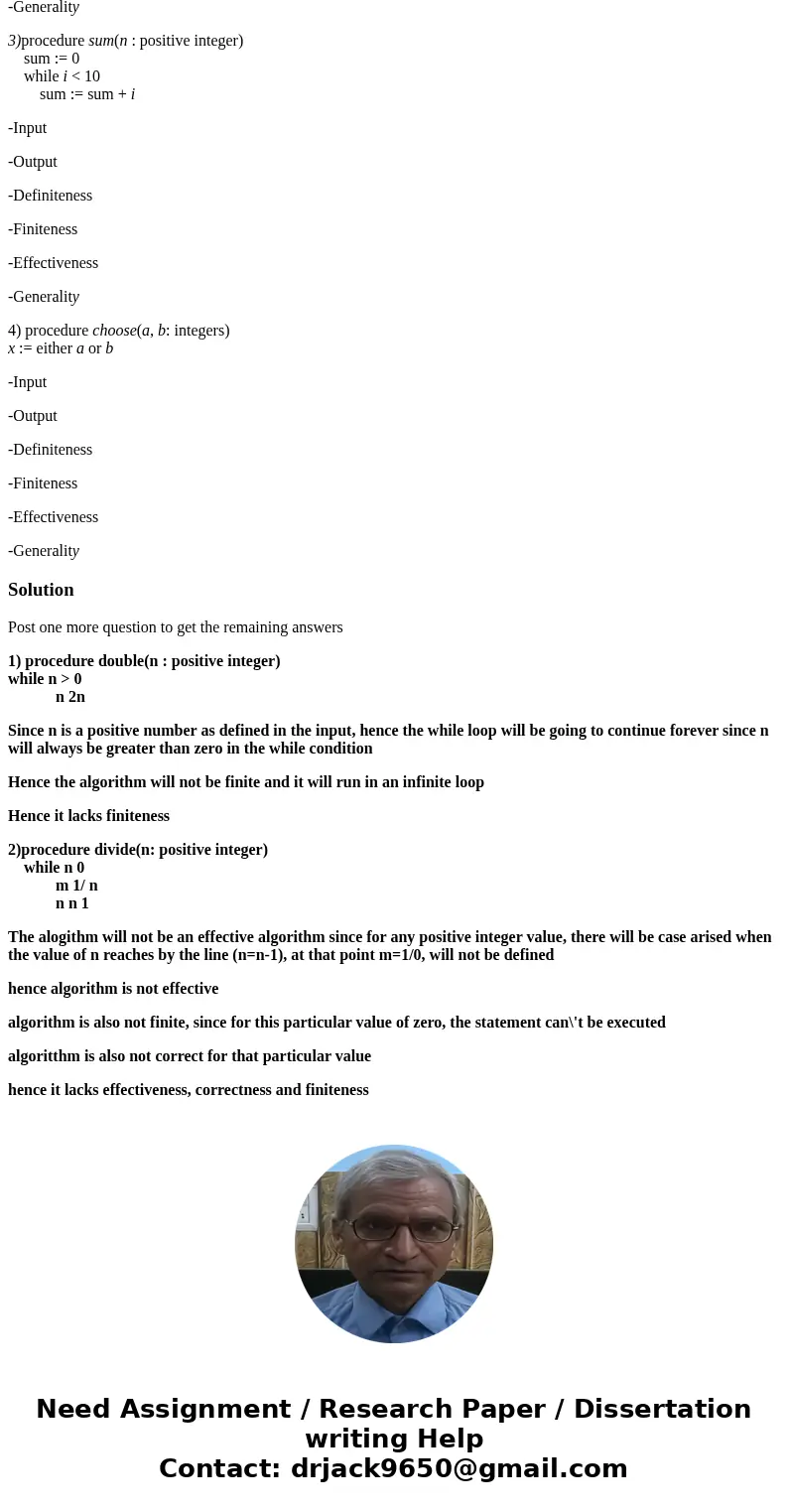 Determine which characteristics of an algorithm the following procedures have and which they lack. Select the characteristics that the procedures have and leave Determine which characteristics of an algorithm the following procedures have and which they lack. Select the characteristics that the procedures have and leave
