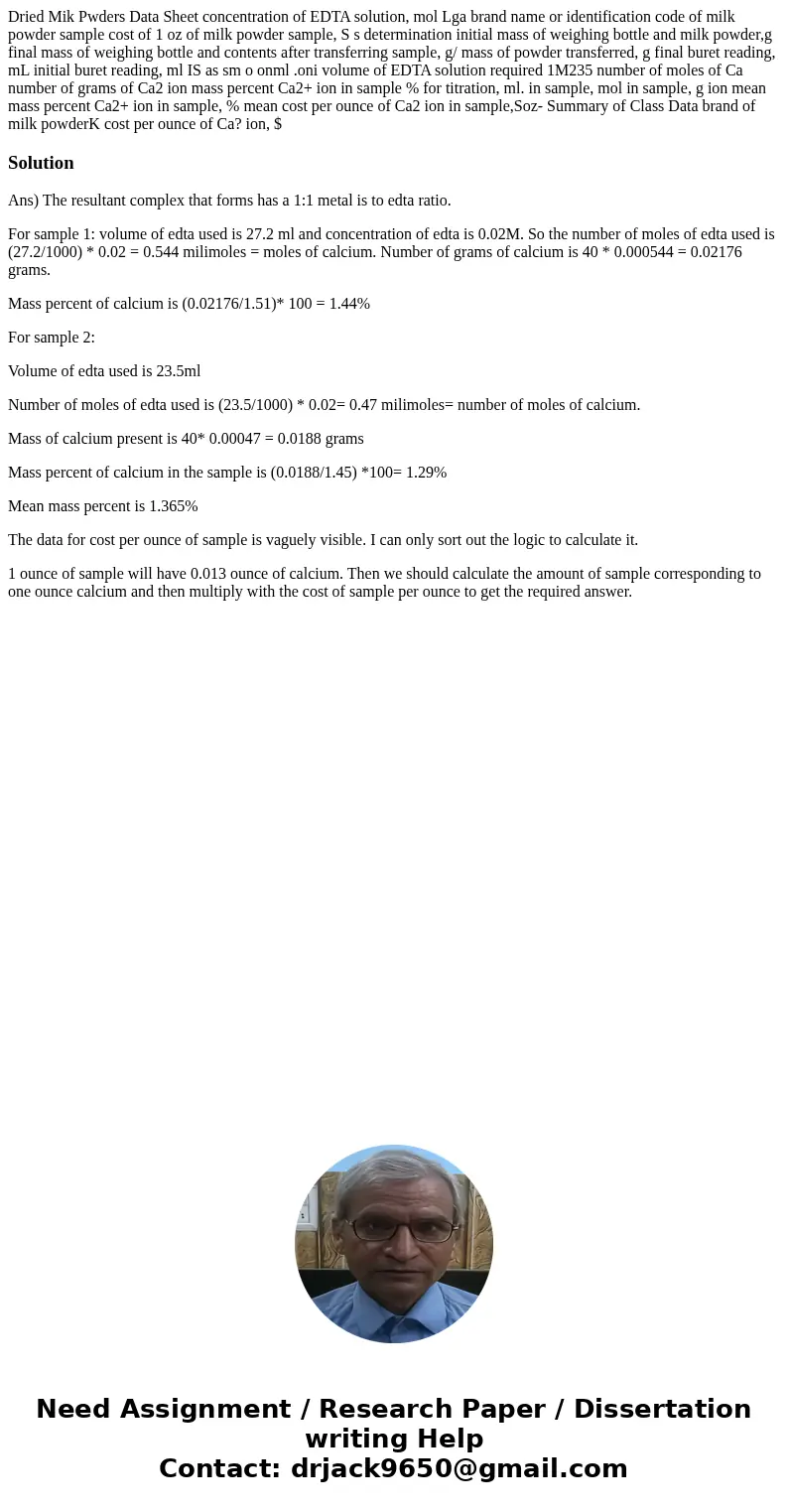 Dried Mik Pwders Data Sheet concentration of EDTA solution, mol Lga brand name or identification code of milk powder sample cost of 1 oz of milk powder sample,  Dried Mik Pwders Data Sheet concentration of EDTA solution, mol Lga brand name or identification code of milk powder sample cost of 1 oz of milk powder sample,