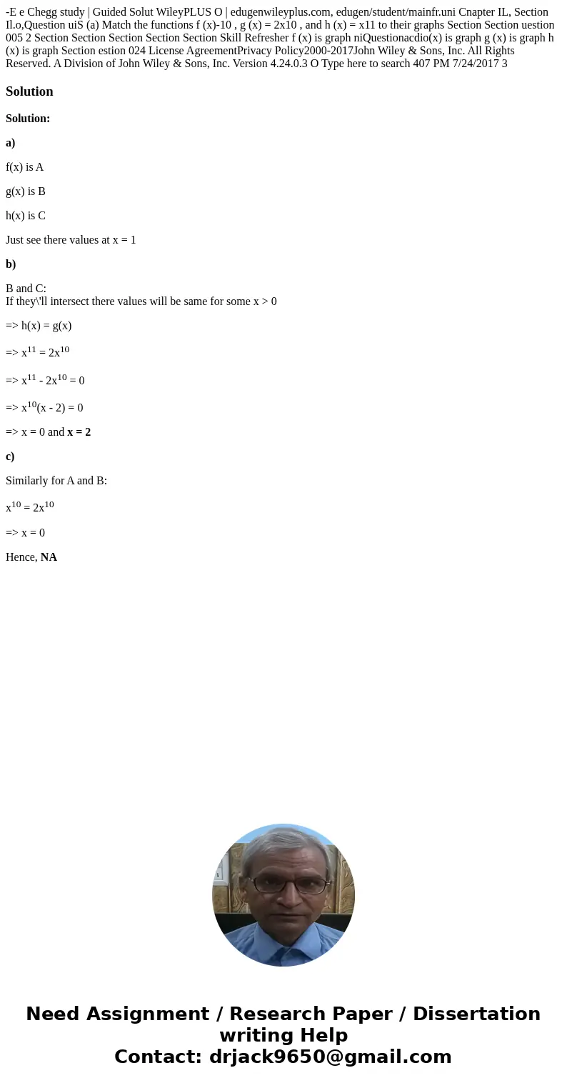  -E e Chegg study | Guided Solut WileyPLUS O | edugenwileyplus.com, edugen/student/mainfr.uni Cnapter IL, Section Il.o,Question uiS (a) Match the functions f (x