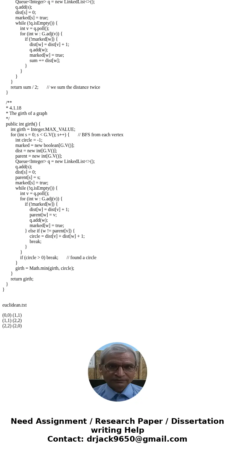 Euclidean graphs. Design and implement an API EuclideanGraph for graphs whose vertices are points in the plane that include coordinates. Include a method show()