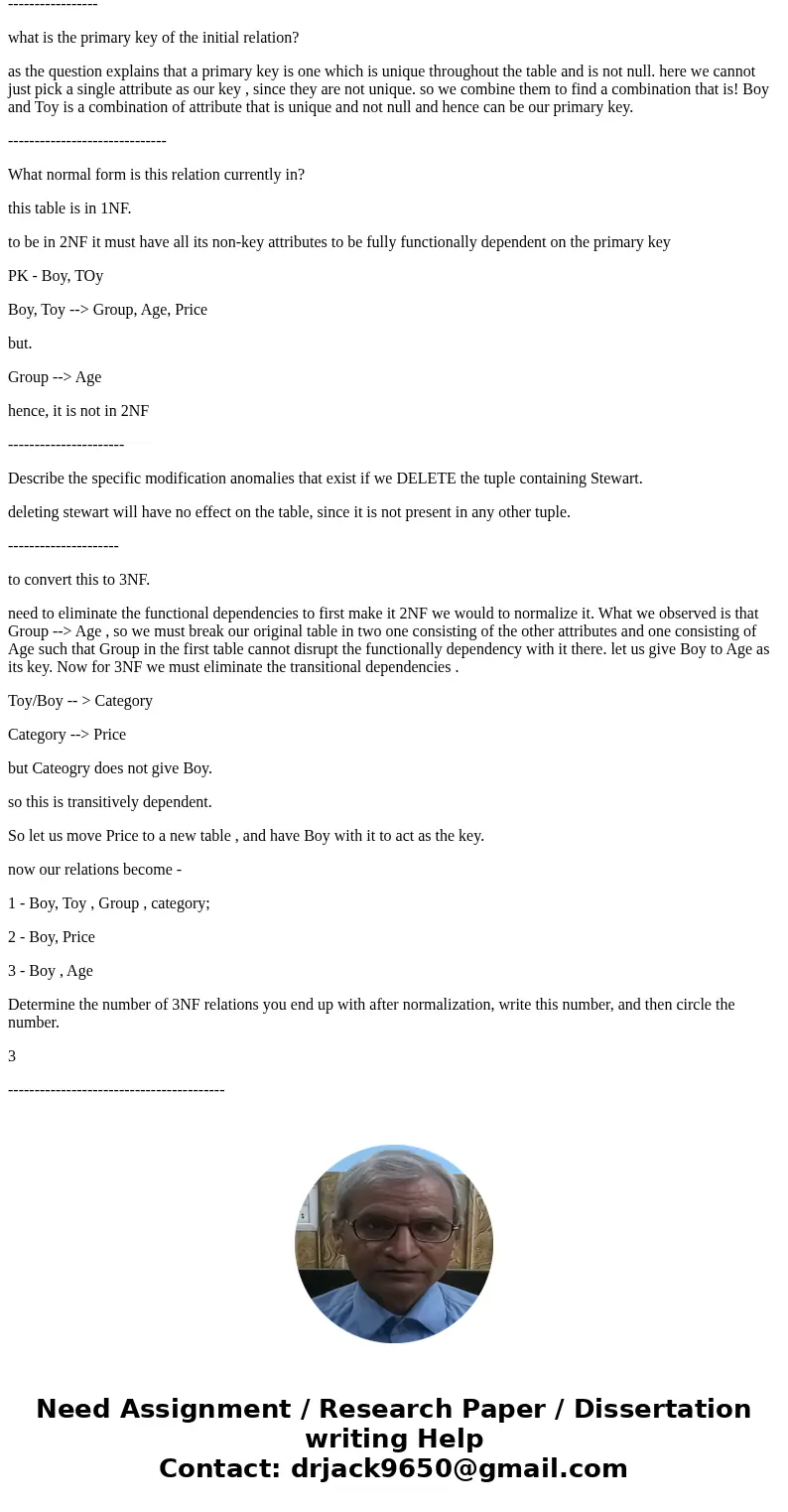 Examine the following relation and answer the following questions. Assume these are the values that exist for all time (e.g., the toys shown always cost the amo Examine the following relation and answer the following questions. Assume these are the values that exist for all time (e.g., the toys shown always cost the amo