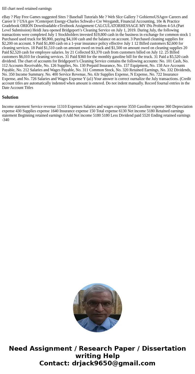  fill chart need retained earnings eBay ? Play Free Games suggested Sites ? Baseball Tutorials Me ? Web SIce Gallery ? GobiernoUSAgov Careers and Career lr ? US