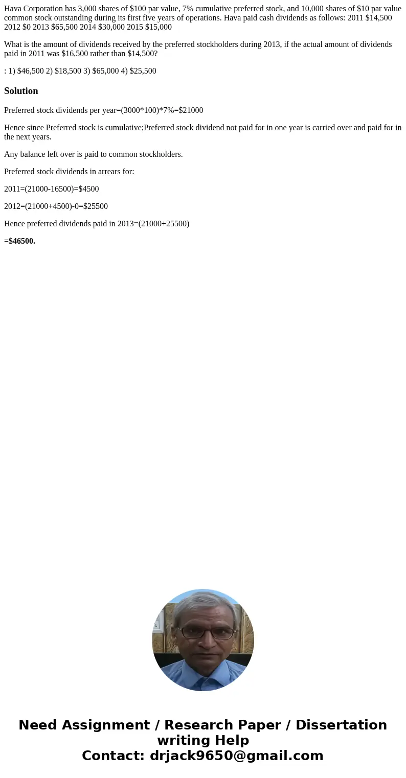 Hava Corporation has 3,000 shares of $100 par value, 7% cumulative preferred stock, and 10,000 shares of $10 par value common stock outstanding during its first Hava Corporation has 3,000 shares of $100 par value, 7% cumulative preferred stock, and 10,000 shares of $10 par value common stock outstanding during its first