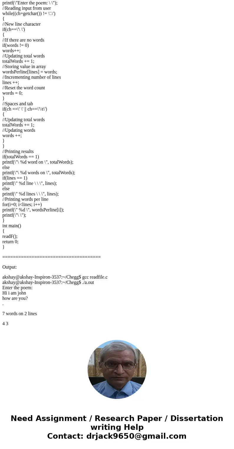 Hi, I have the following code for an assignment that reads lines then output the number of lines/words/and words per line. However, the instructor said we canno Hi, I have the following code for an assignment that reads lines then output the number of lines/words/and words per line. However, the instructor said we canno