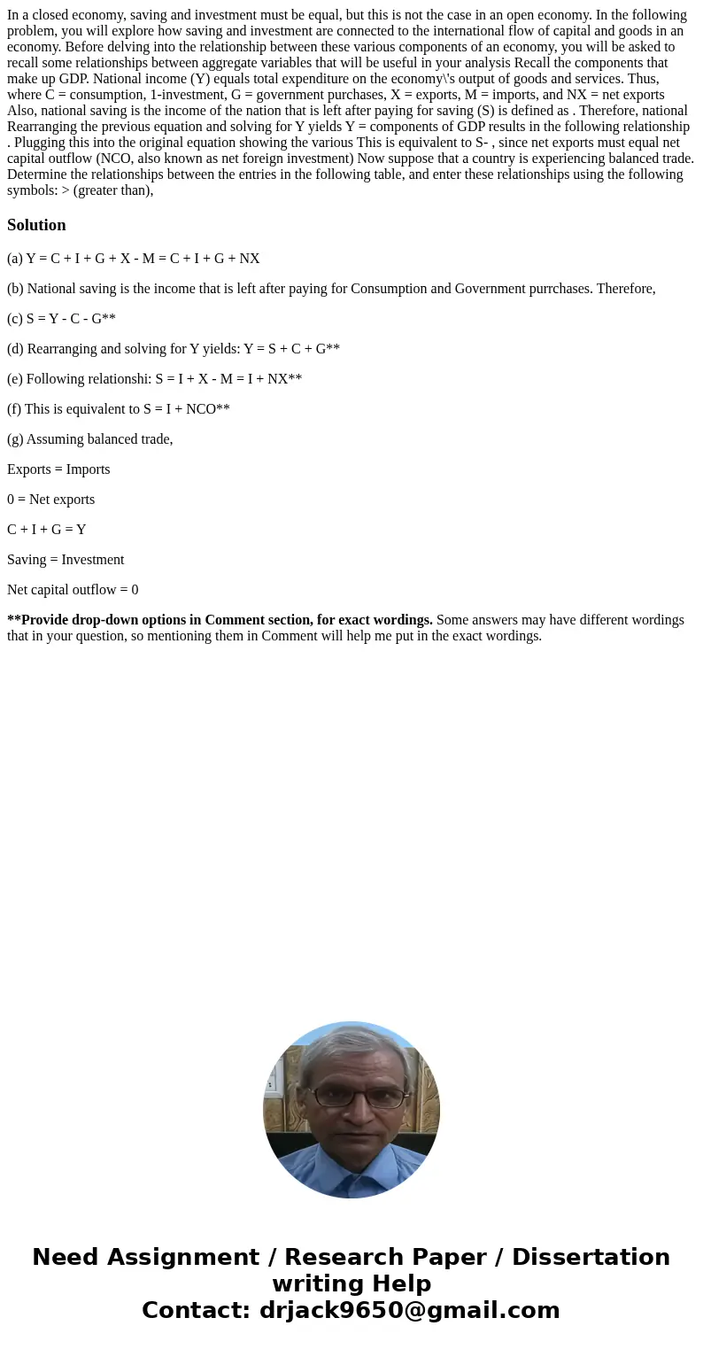 In a closed economy, saving and investment must be equal, but this is not the case in an open economy. In the following problem, you will explore how saving an  In a closed economy, saving and investment must be equal, but this is not the case in an open economy. In the following problem, you will explore how saving an