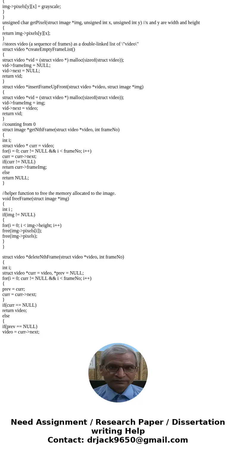 In C Create a simple set of functions for storing video A linked list of videos where each video object contains an image object Each image is contained in a st In C Create a simple set of functions for storing video A linked list of videos where each video object contains an image object Each image is contained in a st