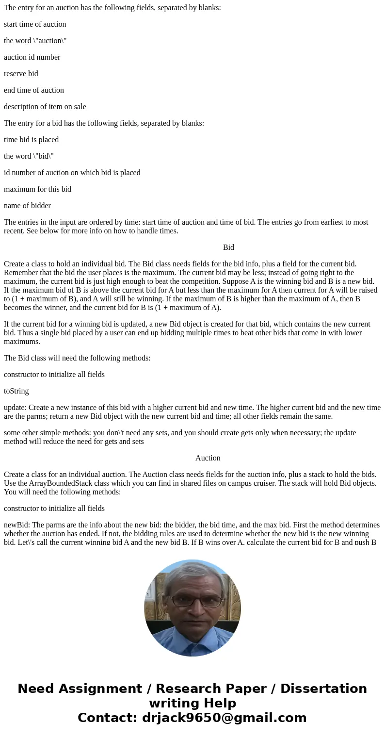 In this lab you will you will write some classes to simulate online auctions. How Bidding Works The rules for bidding are as follows: each item has a reserve pr In this lab you will you will write some classes to simulate online auctions. How Bidding Works The rules for bidding are as follows: each item has a reserve pr