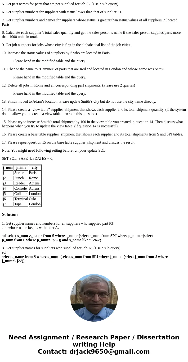 J j_num jname city j1 Sorter Paris j2 Punch Rome j3 Reader Athens j4 Console Athens j5 Collator London j6 Terminal Oslo j7 Tape London P p_num pname color weigh J j_num jname city j1 Sorter Paris j2 Punch Rome j3 Reader Athens j4 Console Athens j5 Collator London j6 Terminal Oslo j7 Tape London P p_num pname color weigh