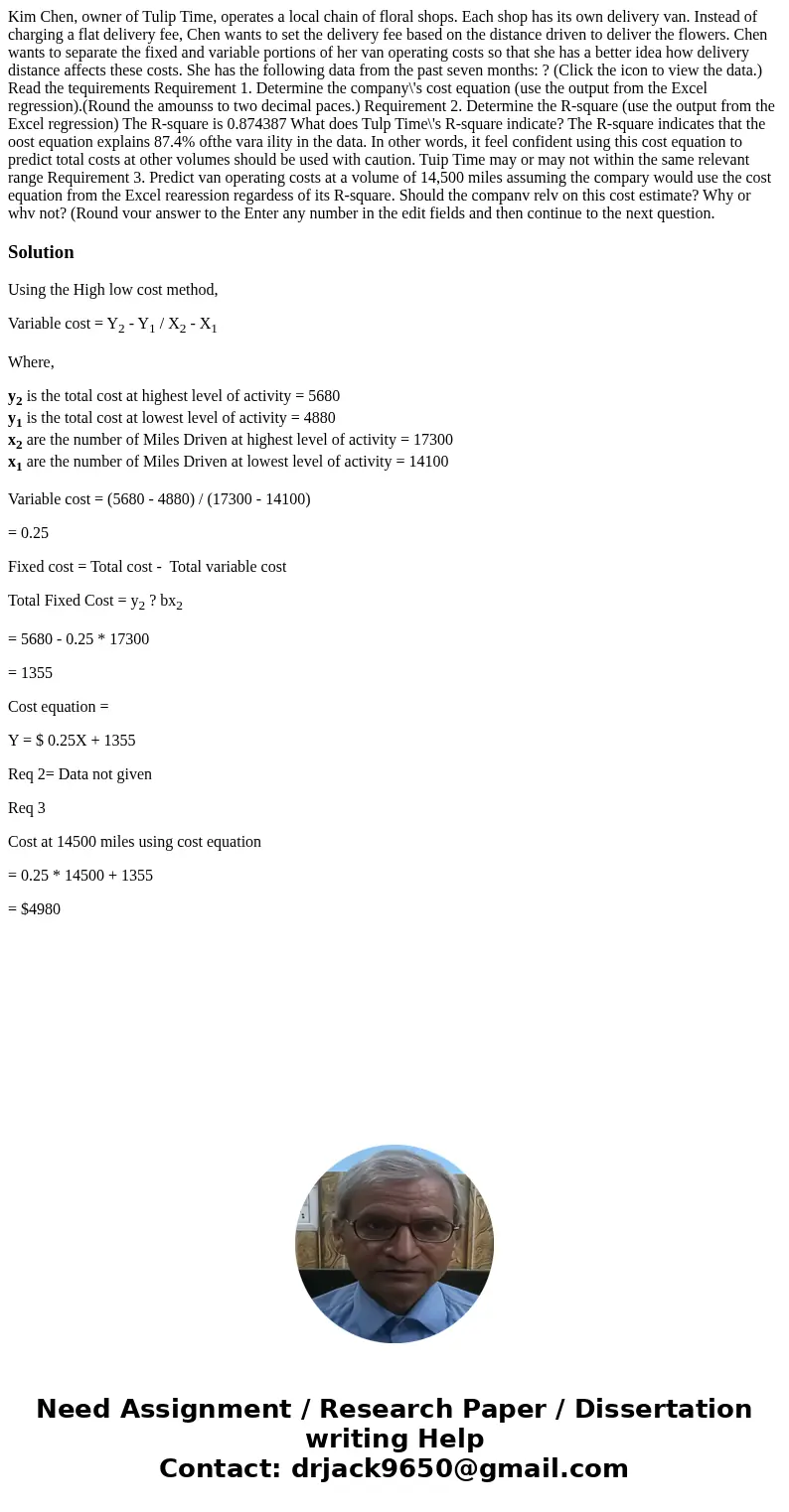 Kim Chen, owner of Tulip Time, operates a local chain of floral shops. Each shop has its own delivery van. Instead of charging a flat delivery fee, Chen wants   Kim Chen, owner of Tulip Time, operates a local chain of floral shops. Each shop has its own delivery van. Instead of charging a flat delivery fee, Chen wants