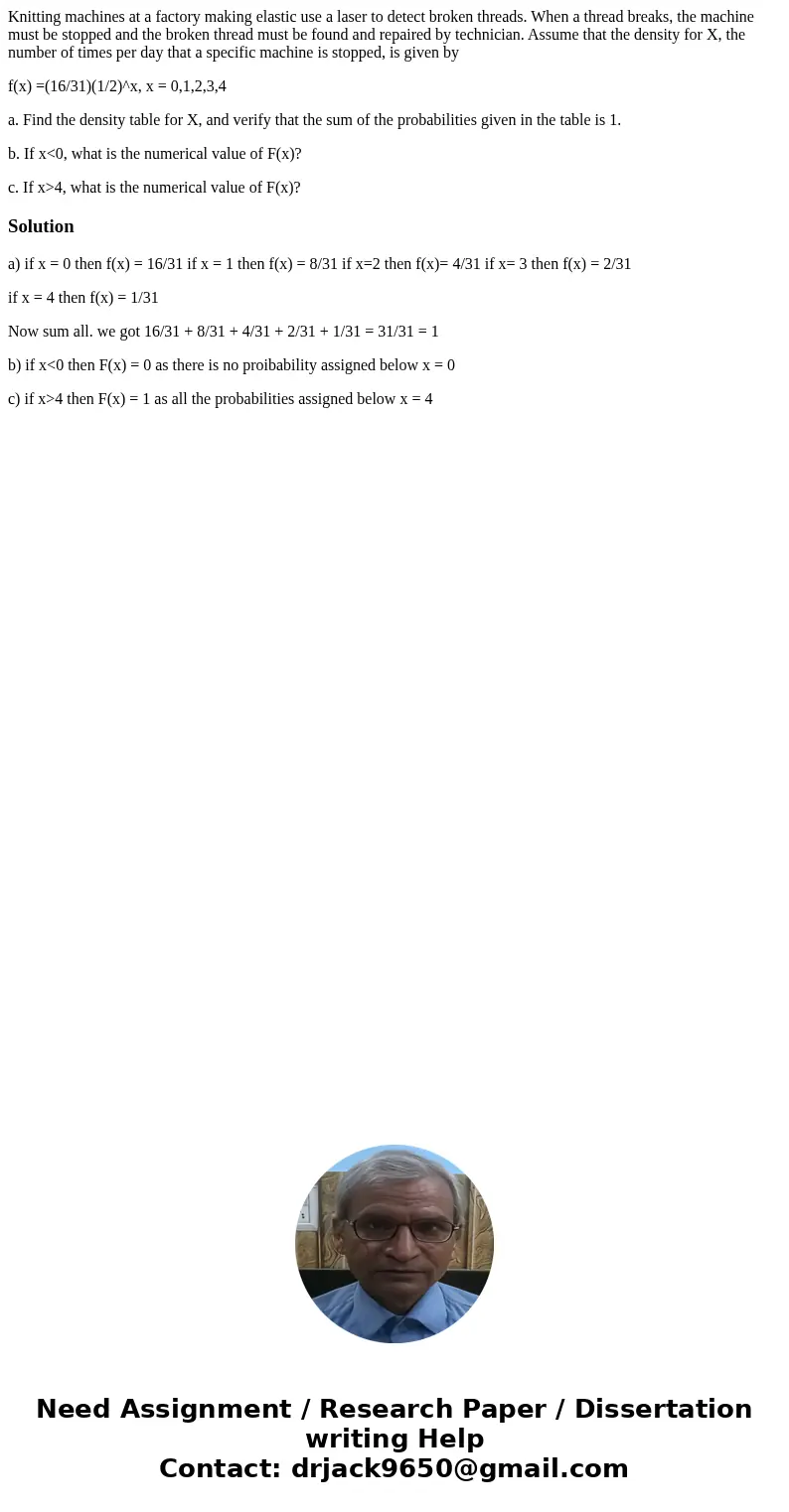 Knitting machines at a factory making elastic use a laser to detect broken threads. When a thread breaks, the machine must be stopped and the broken thread must Knitting machines at a factory making elastic use a laser to detect broken threads. When a thread breaks, the machine must be stopped and the broken thread must