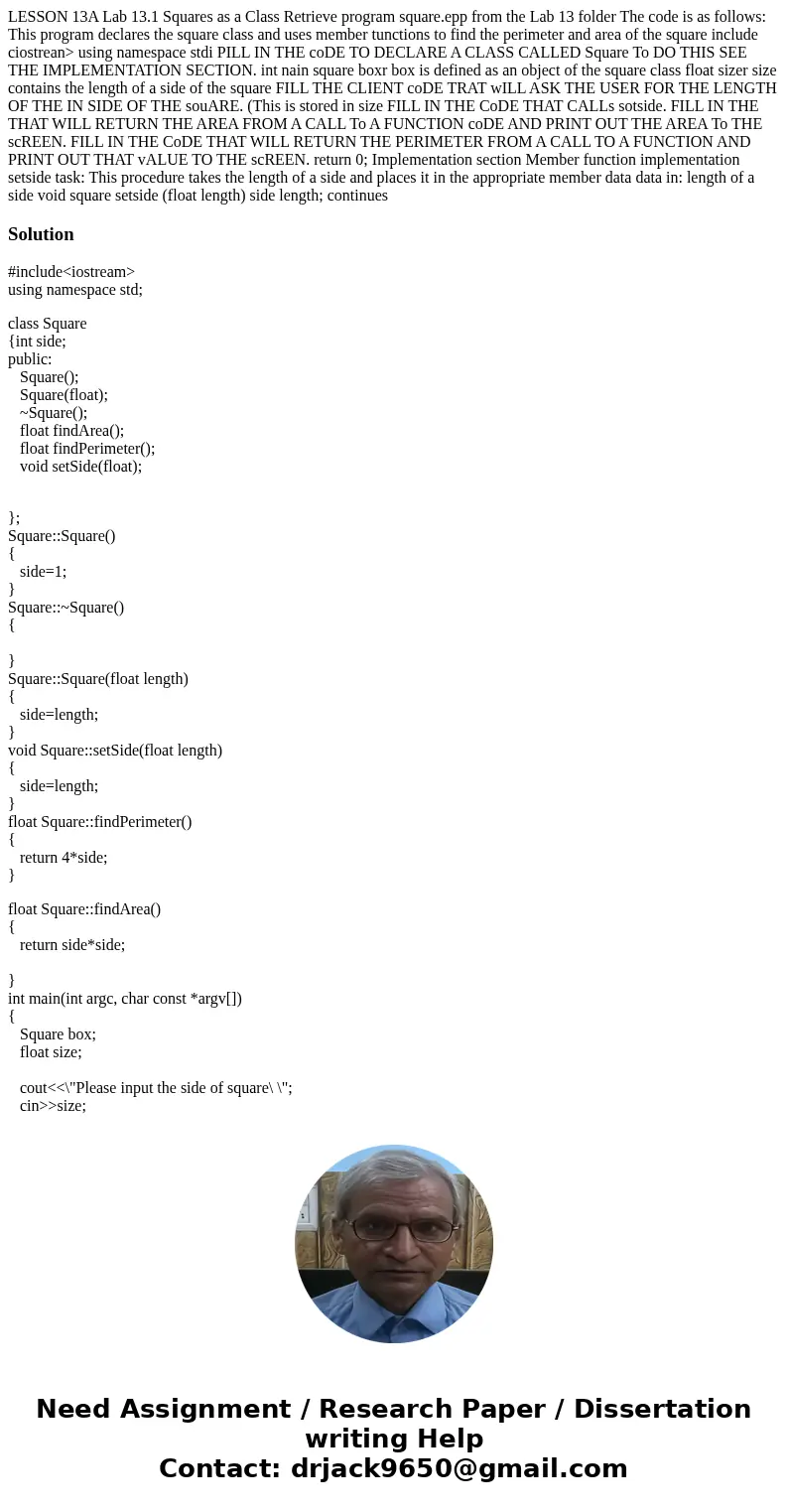  LESSON 13A Lab 13.1 Squares as a Class Retrieve program square.epp from the Lab 13 folder The code is as follows: This program declares the square class and us