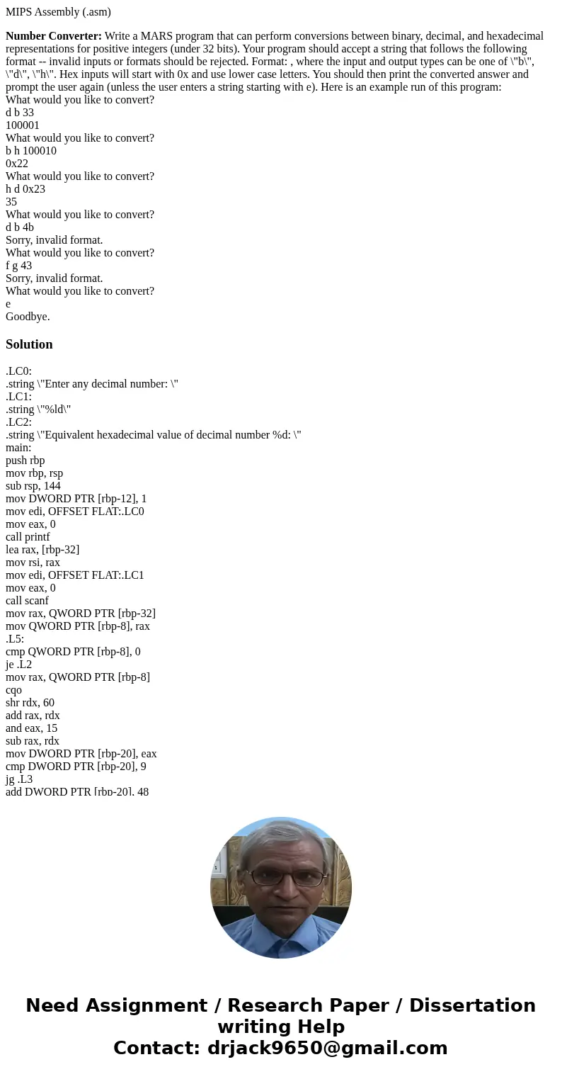 MIPS Assembly (.asm) Number Converter: Write a MARS program that can perform conversions between binary, decimal, and hexadecimal representations for positive i