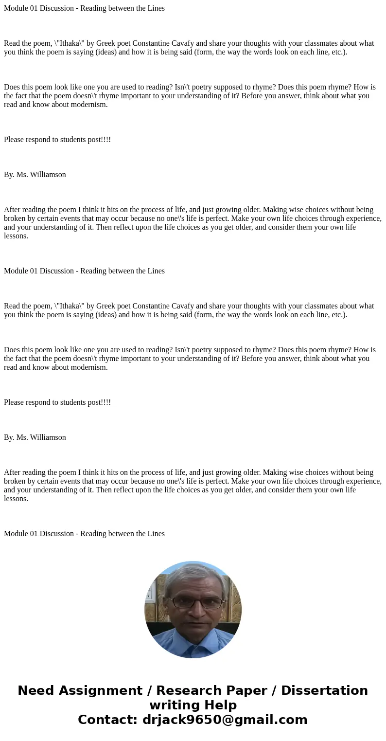 Module 01 Discussion - Reading between the Lines Read the poem, \  Module 01 Discussion - Reading between the Lines Read the poem, \