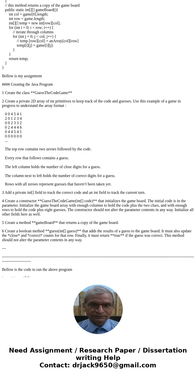 need help with this java code. My methods are not able to read my int[] code, int guesses, and int[][] game. My private int\'s do pass the junit test (pasted be