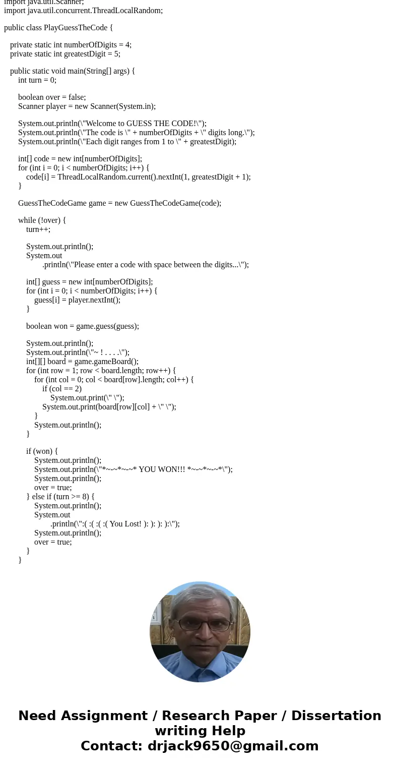 need help with this java code. My methods are not able to read my int[] code, int guesses, and int[][] game. My private int\'s do pass the junit test (pasted be