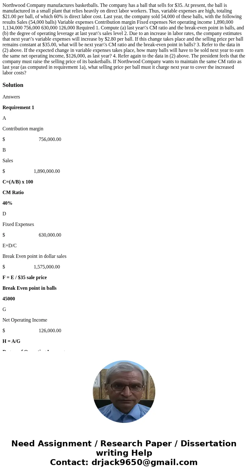  Northwood Company manufactures basketballs. The company has a ball that sells for $35. At present, the ball is manufactured in a small plant that relies heavil