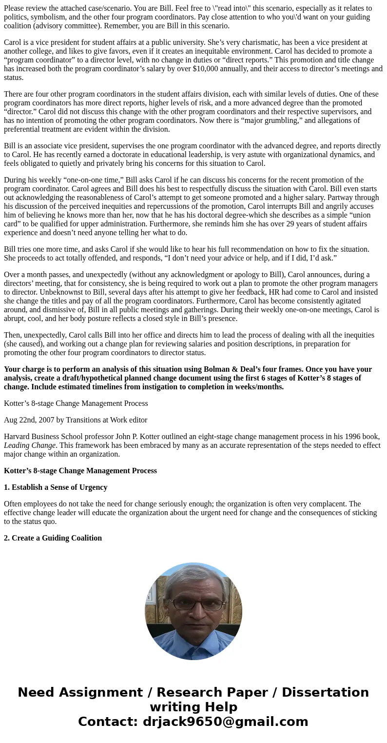 Please review the attached case/scenario. You are Bill. Feel free to \ Please review the attached case/scenario. You are Bill. Feel free to \