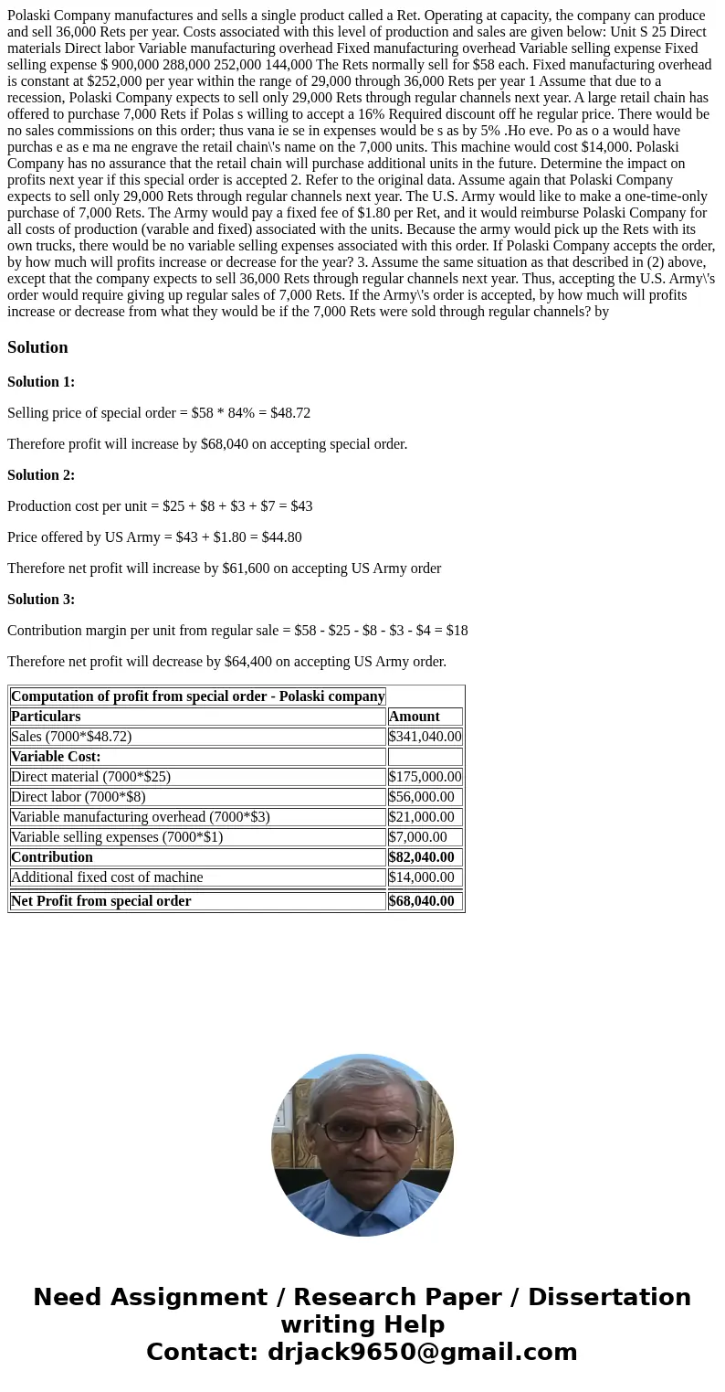  Polaski Company manufactures and sells a single product called a Ret. Operating at capacity, the company can produce and sell 36,000 Rets per year. Costs assoc