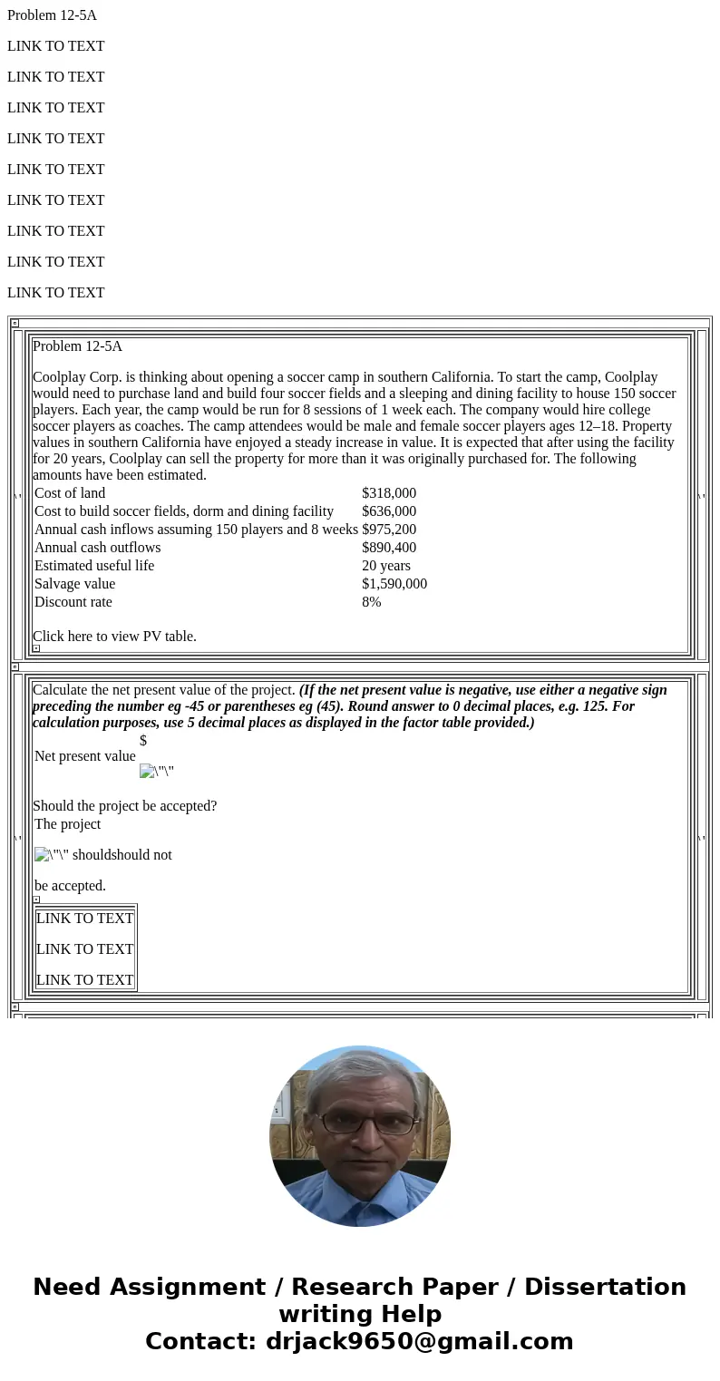 Problem 12-5A LINK TO TEXT LINK TO TEXT LINK TO TEXT LINK TO TEXT LINK TO TEXT LINK TO TEXT LINK TO TEXT LINK TO TEXT LINK TO TEXT Problem 12-5A Coolplay Corp. 