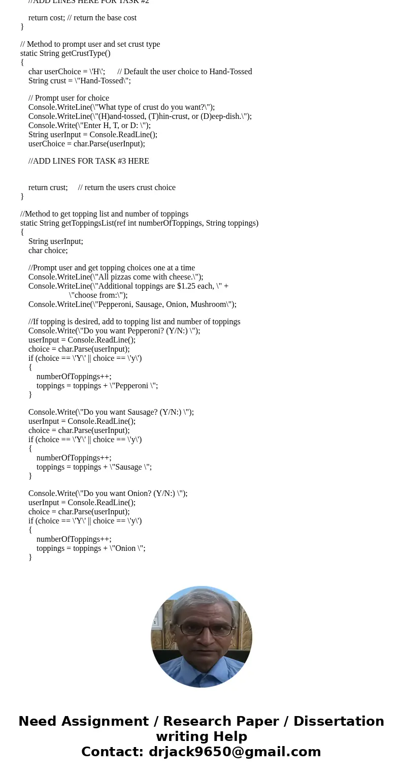 Questions:::::•Update the determineDiscount method to set the discount flag properly •The base price of the pizza should vary based on which size is ordered •Up Questions:::::•Update the determineDiscount method to set the discount flag properly •The base price of the pizza should vary based on which size is ordered •Up
