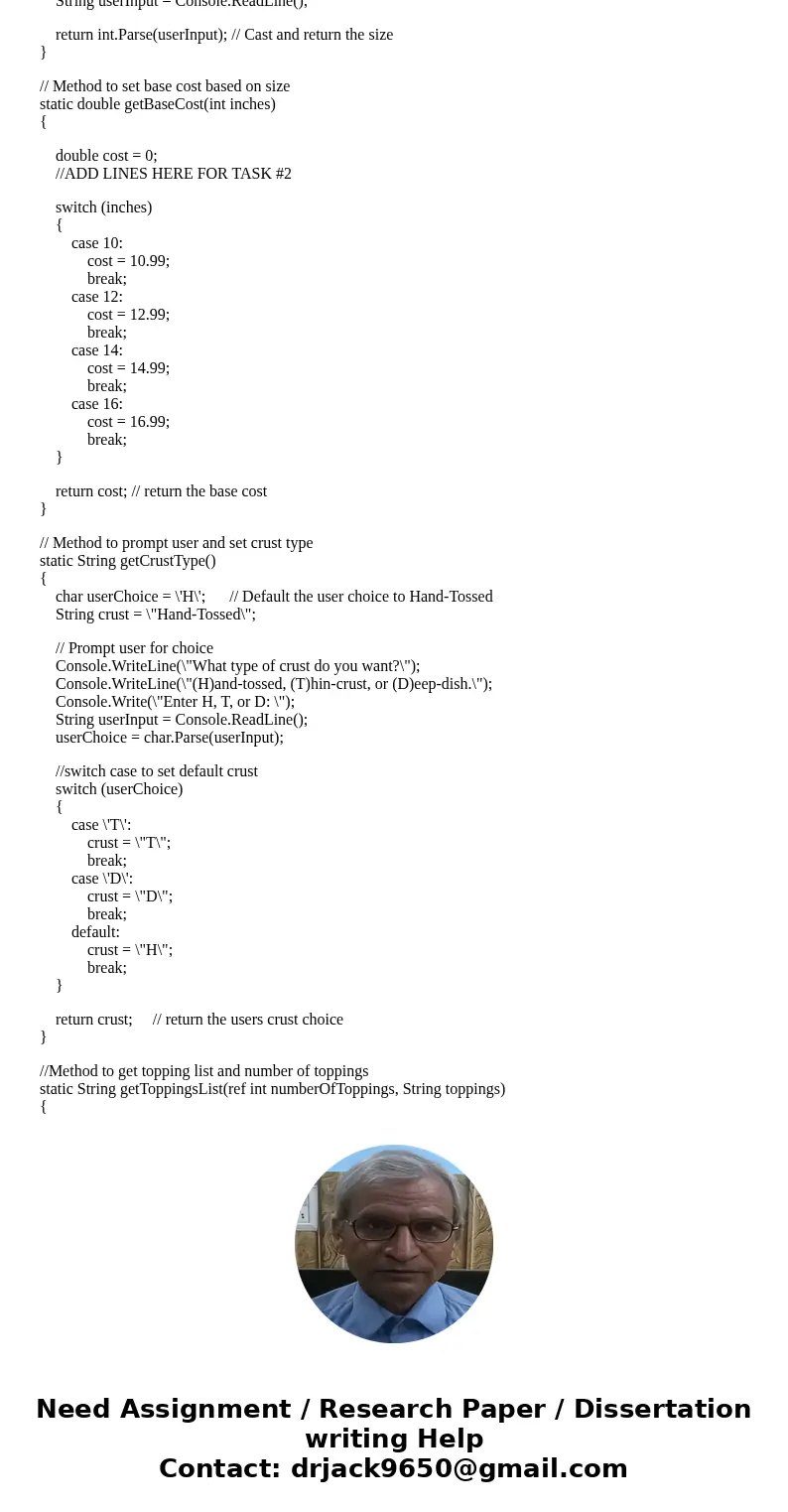 Questions:::::•Update the determineDiscount method to set the discount flag properly •The base price of the pizza should vary based on which size is ordered •Up Questions:::::•Update the determineDiscount method to set the discount flag properly •The base price of the pizza should vary based on which size is ordered •Up