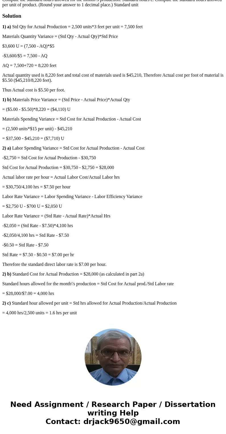 Sharp Company manufactures a product for which the following standards have been set: During March, the company purchased direct materials at a cost of $45,210, Sharp Company manufactures a product for which the following standards have been set: During March, the company purchased direct materials at a cost of $45,210,