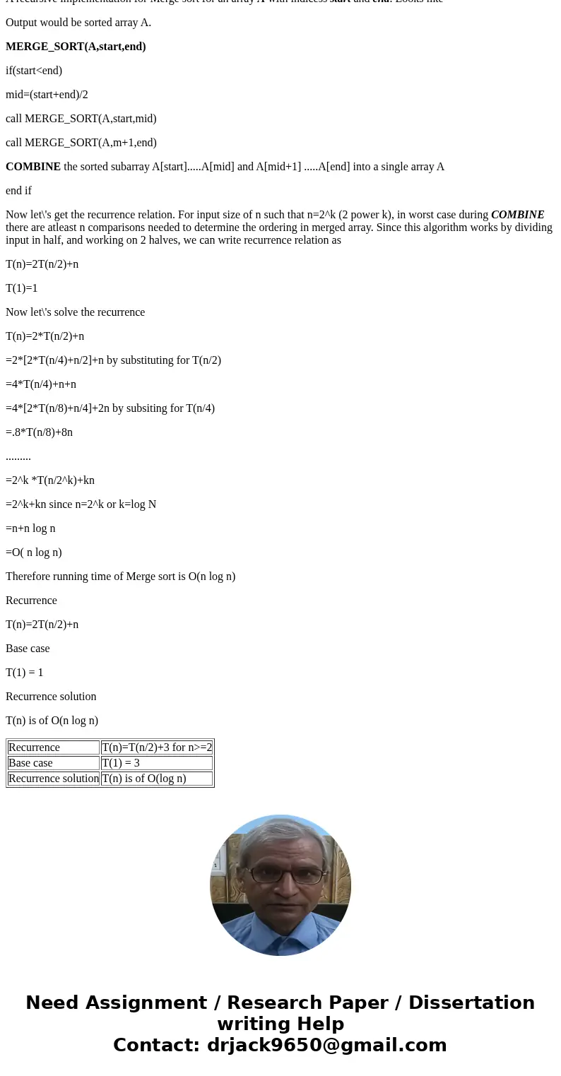  Suppose function call parameter passing costs constant time, independent of the size of the structure being passed. Give a recurrence for worst case running ti