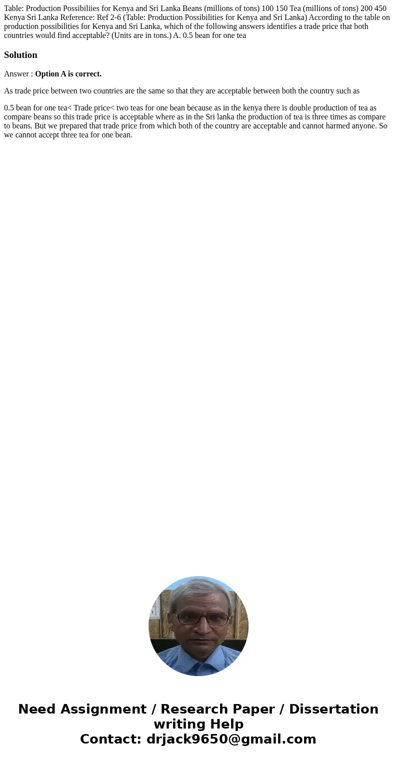 Table: Production Possibiliies for Kenya and Sri Lanka Beans (millions of tons) 100 150 Tea (millions of tons) 200 450 Kenya Sri Lanka Reference: Ref 2-6 (Tabl  Table: Production Possibiliies for Kenya and Sri Lanka Beans (millions of tons) 100 150 Tea (millions of tons) 200 450 Kenya Sri Lanka Reference: Ref 2-6 (Tabl