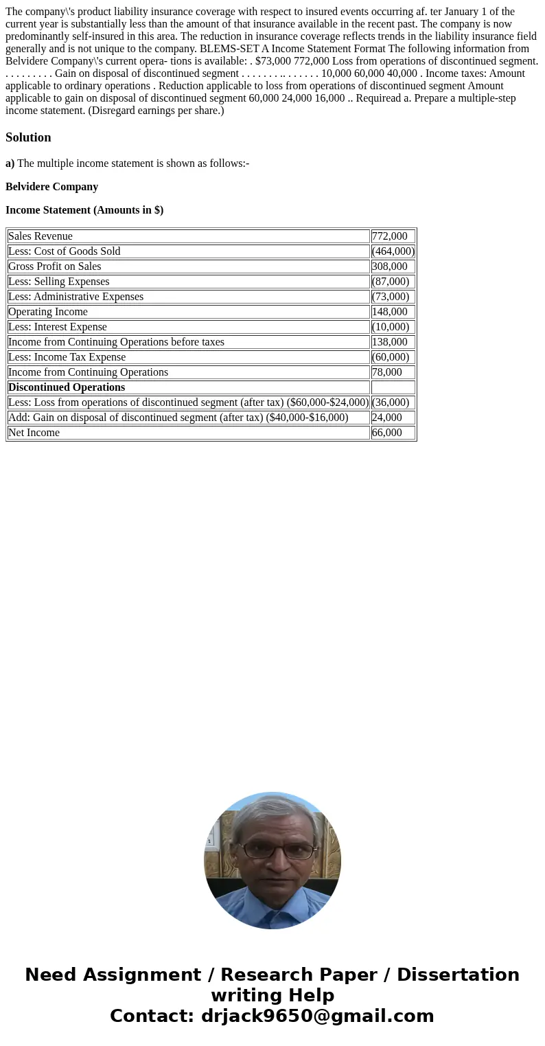 The company\'s product liability insurance coverage with respect to insured events occurring af. ter January 1 of the current year is substantially less than t  The company\'s product liability insurance coverage with respect to insured events occurring af. ter January 1 of the current year is substantially less than t