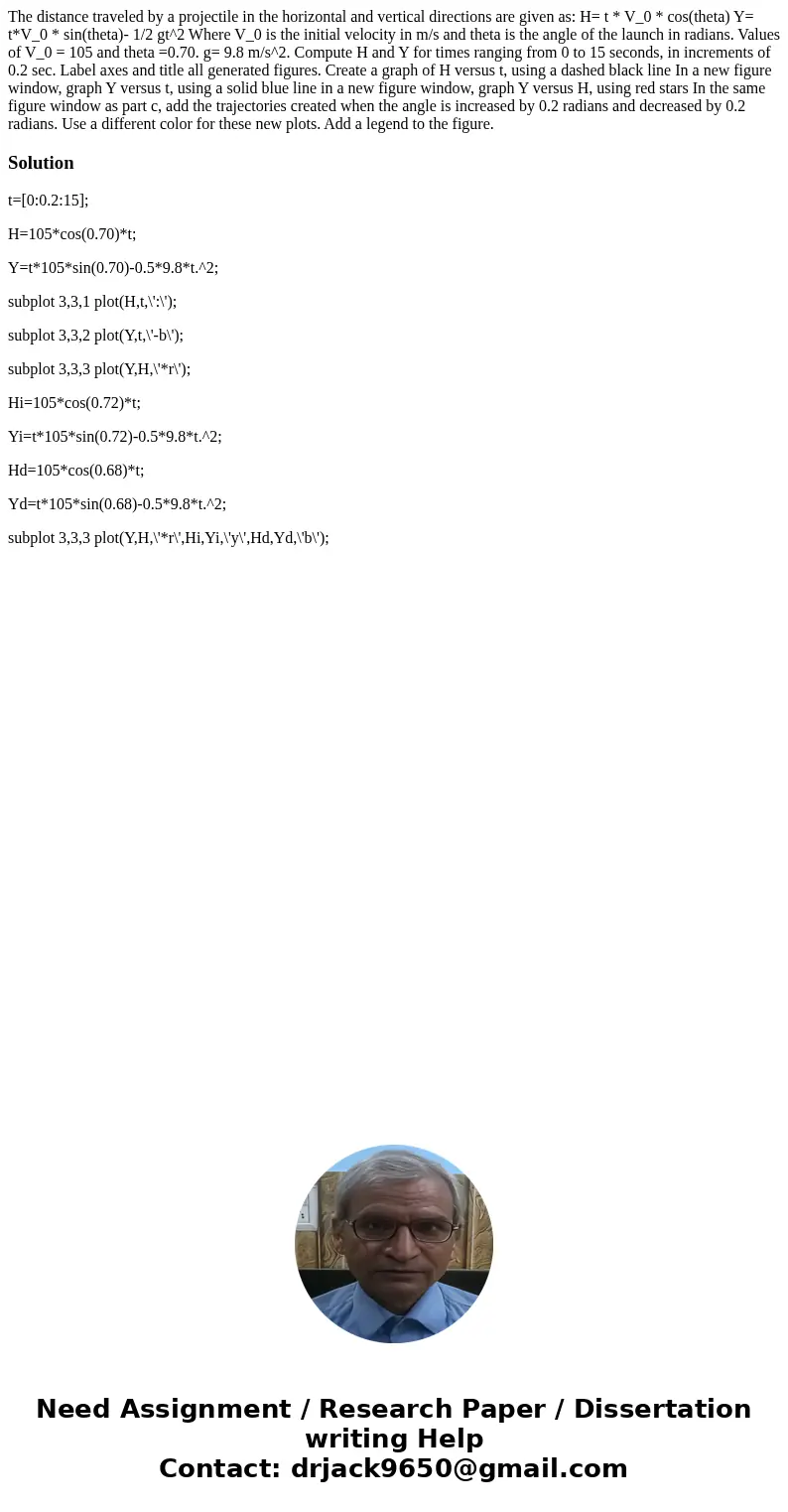 The distance traveled by a projectile in the horizontal and vertical directions are given as: H= t * V_0 * cos(theta) Y= t*V_0 * sin(theta)- 1/2 gt^2 Where V_0  The distance traveled by a projectile in the horizontal and vertical directions are given as: H= t * V_0 * cos(theta) Y= t*V_0 * sin(theta)- 1/2 gt^2 Where V_0