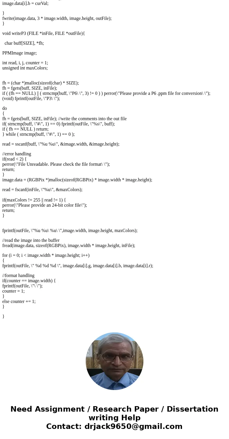 The picture is given in a PPM file and your program should put the converted one into another PPM file. •Use argv[1] for the given file and argv[2] for the conv