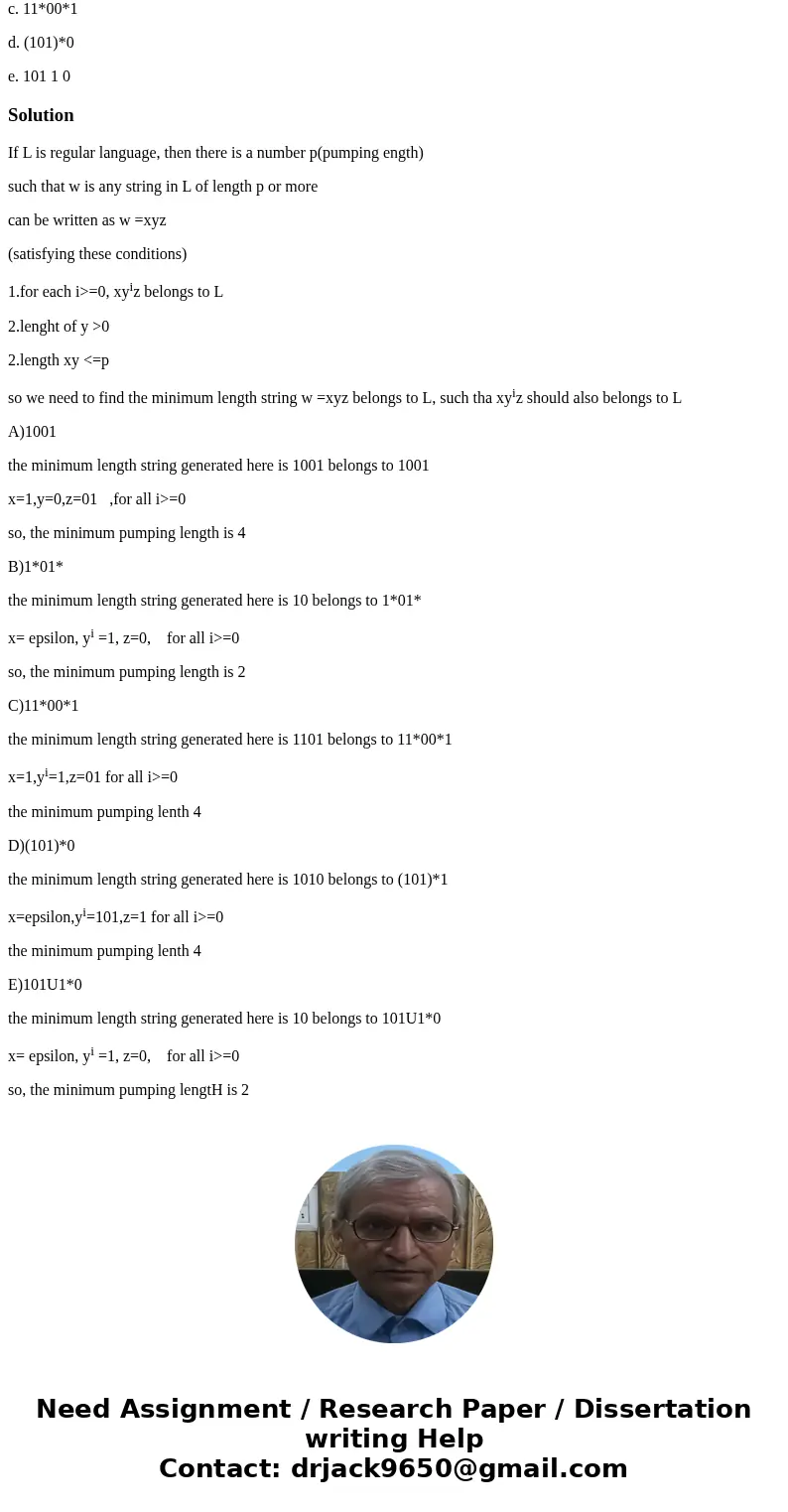 Theory of Computation: For each of the following languages, give the minimum pumping length and justify you answer. Please answer A through E, thank you for you Theory of Computation: For each of the following languages, give the minimum pumping length and justify you answer. Please answer A through E, thank you for you