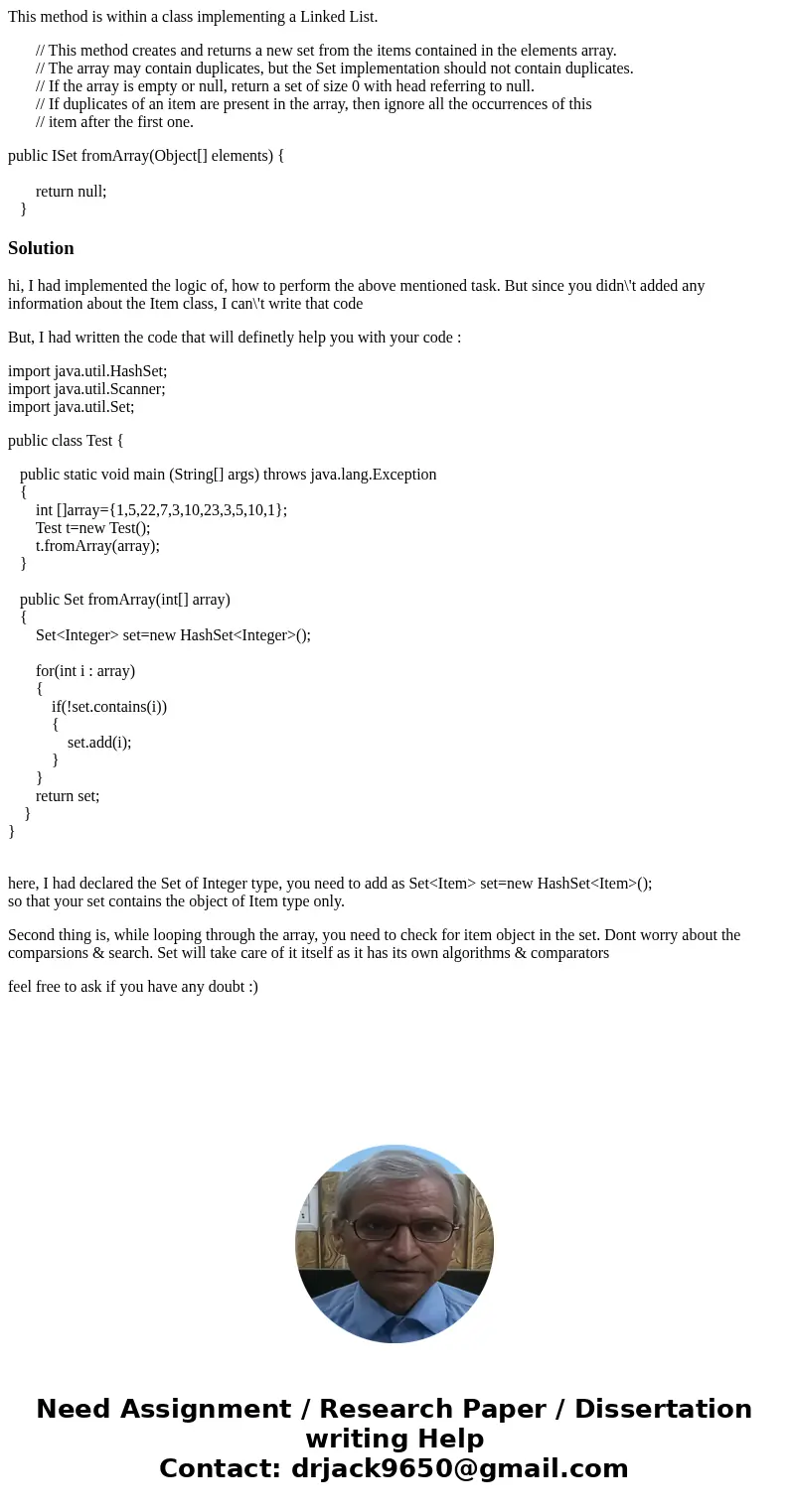 This method is within a class implementing a Linked List. // This method creates and returns a new set from the items contained in the elements array. // The ar This method is within a class implementing a Linked List. // This method creates and returns a new set from the items contained in the elements array. // The ar