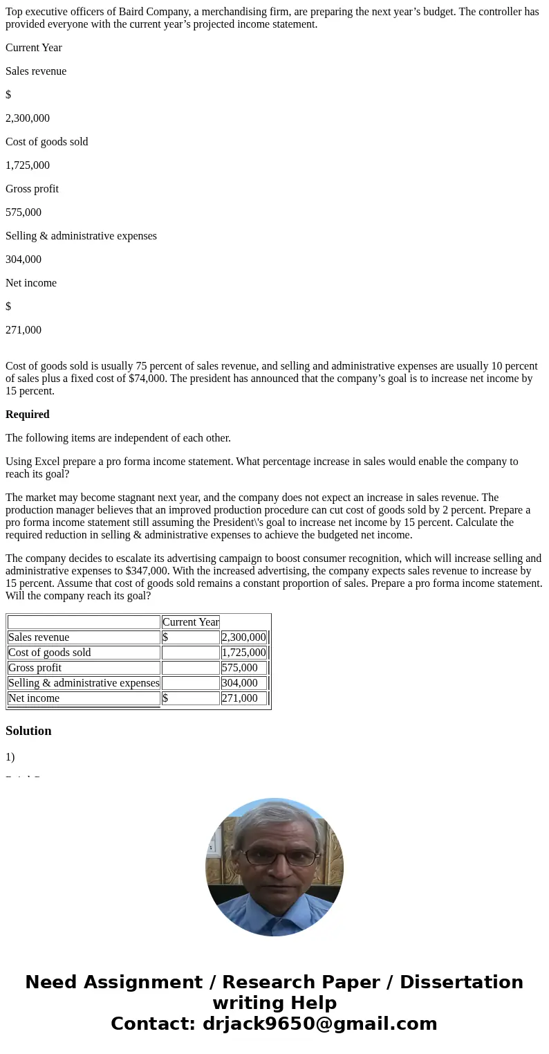 Top executive officers of Baird Company, a merchandising firm, are preparing the next year’s budget. The controller has provided everyone with the current year’