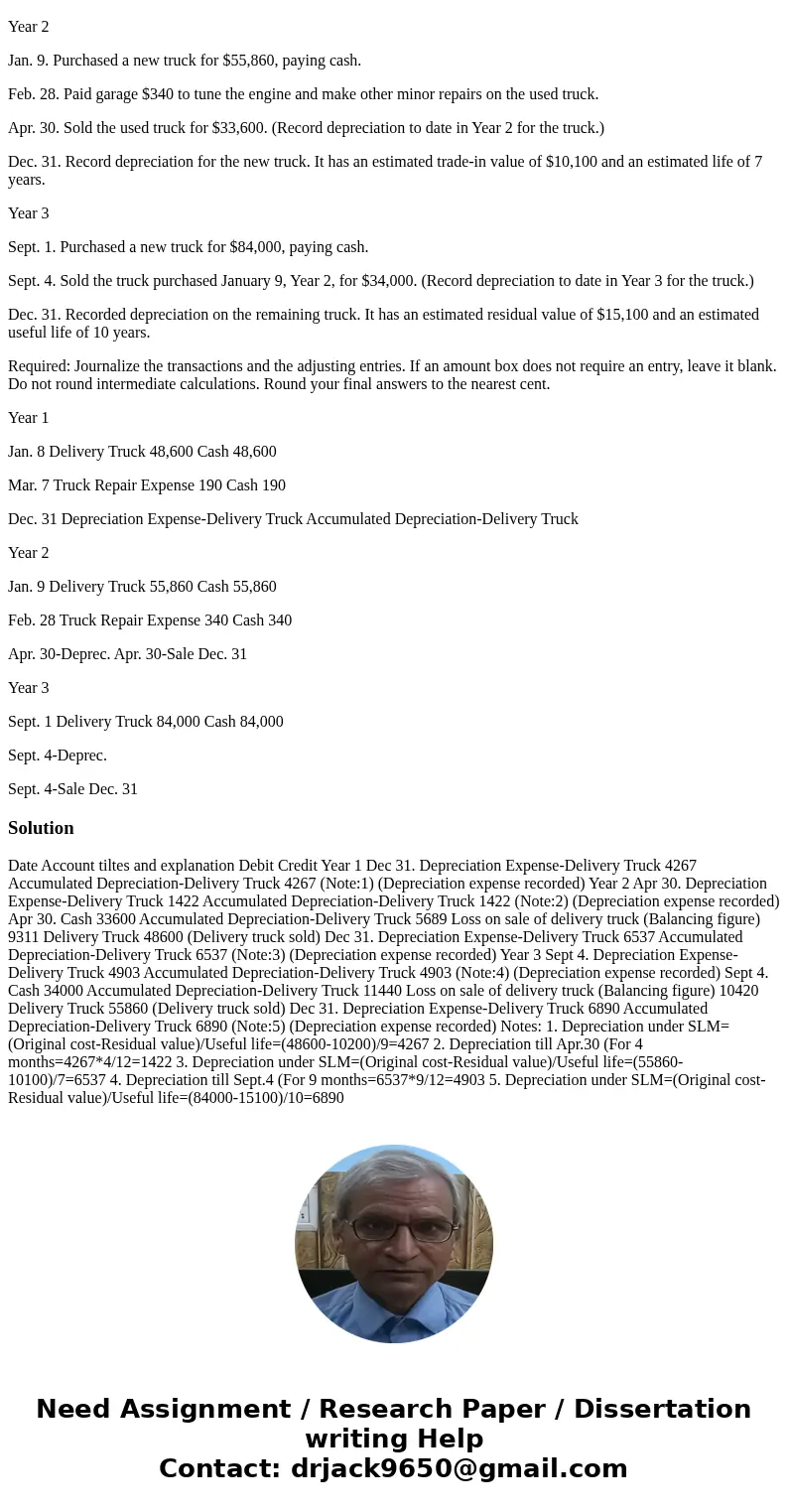 Transactions for Fixed Assets, Including Sale The following transactions and adjusting entries were completed by Robinson Furniture Co. during a three-year peri Transactions for Fixed Assets, Including Sale The following transactions and adjusting entries were completed by Robinson Furniture Co. during a three-year peri