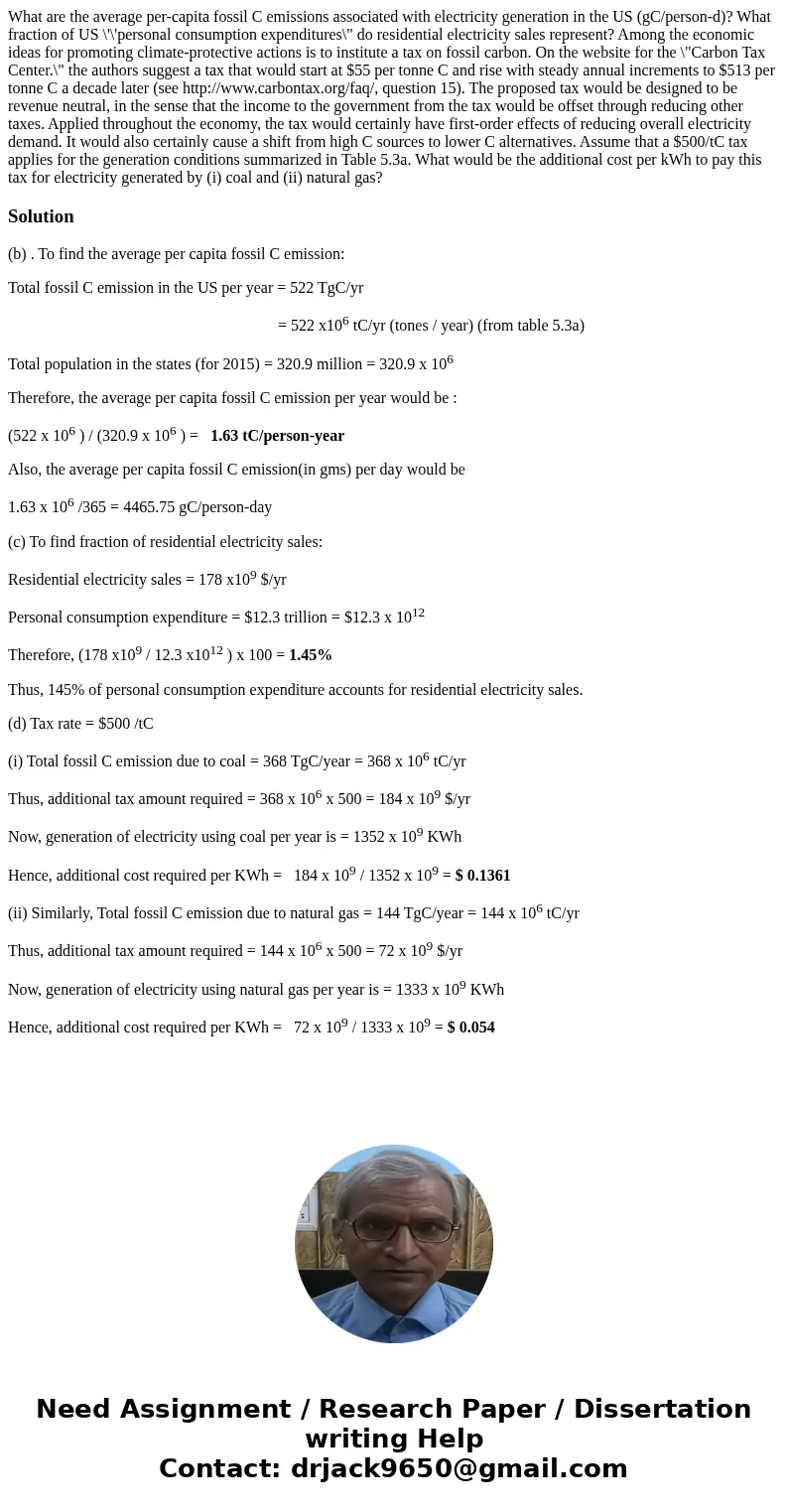 What are the average per-capita fossil C emissions associated with electricity generation in the US (gC/person-d)? What fraction of US \'\'personal consumption  What are the average per-capita fossil C emissions associated with electricity generation in the US (gC/person-d)? What fraction of US \'\'personal consumption