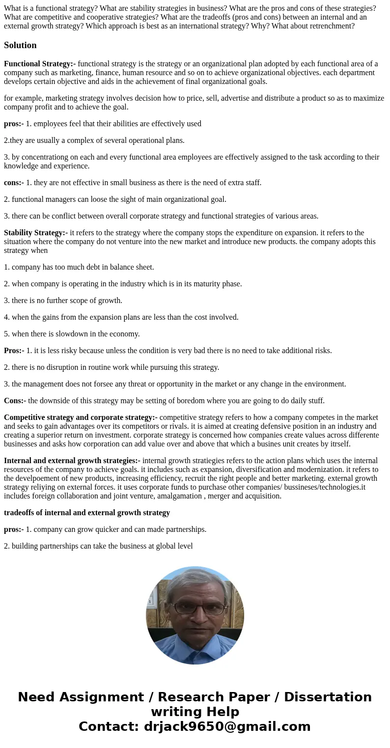 What is a functional strategy? What are stability strategies in business? What are the pros and cons of these strategies? What are competitive and cooperative s