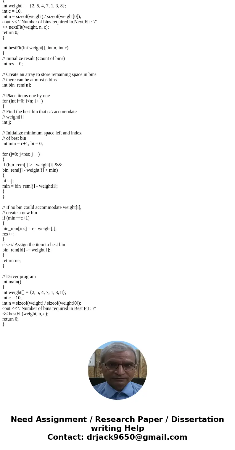 Write a detailed algorithm of the approximation algorithm for the Bin-Packing problem discussed in class and show that its time complexity is in (n2).Solution #