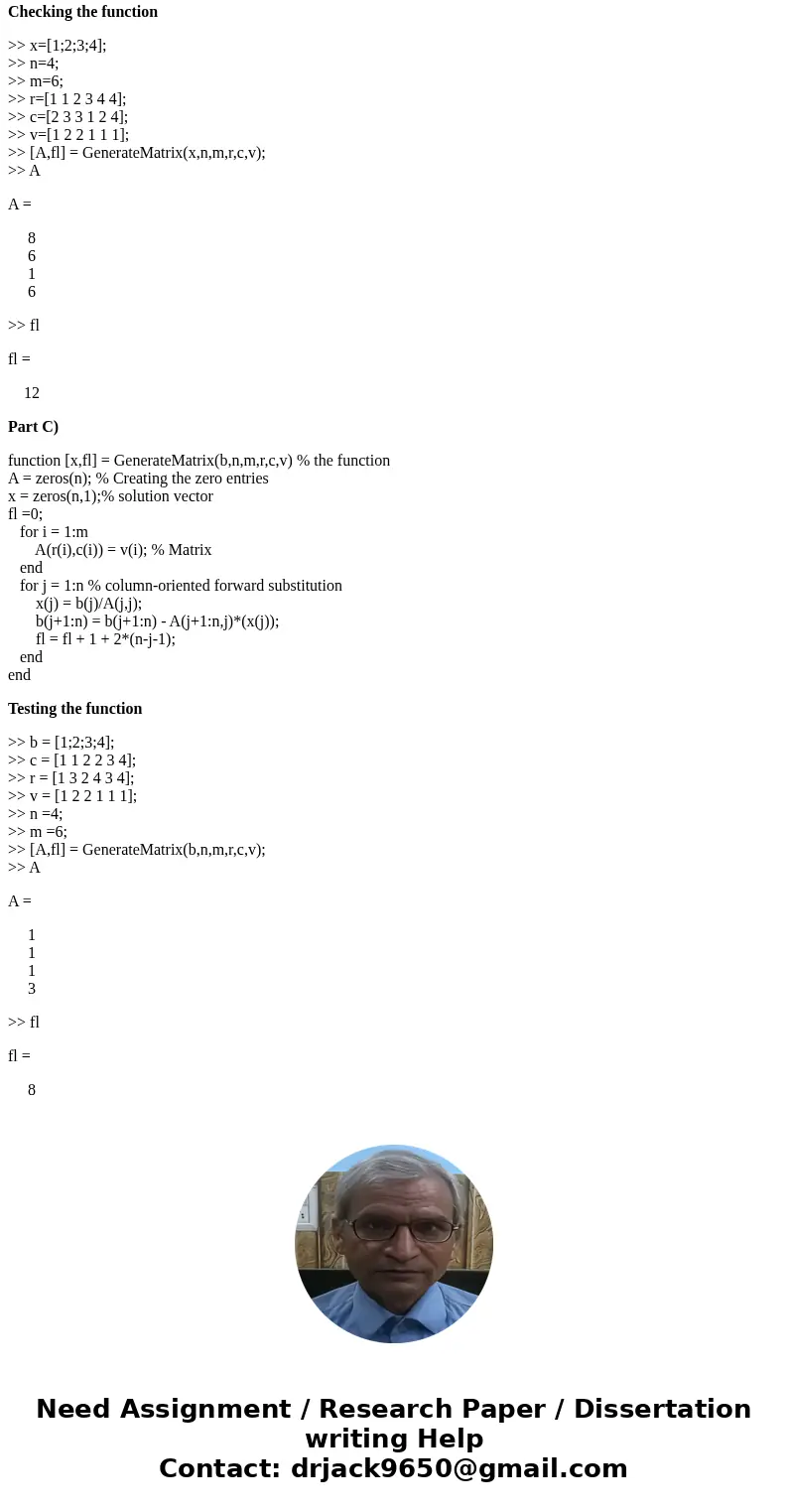 Write a function in Matlab that takes as input the number n, the size of matrices and vectors; m, the number of nonzero elements of a sparse matrix; and the spa Write a function in Matlab that takes as input the number n, the size of matrices and vectors; m, the number of nonzero elements of a sparse matrix; and the spa
