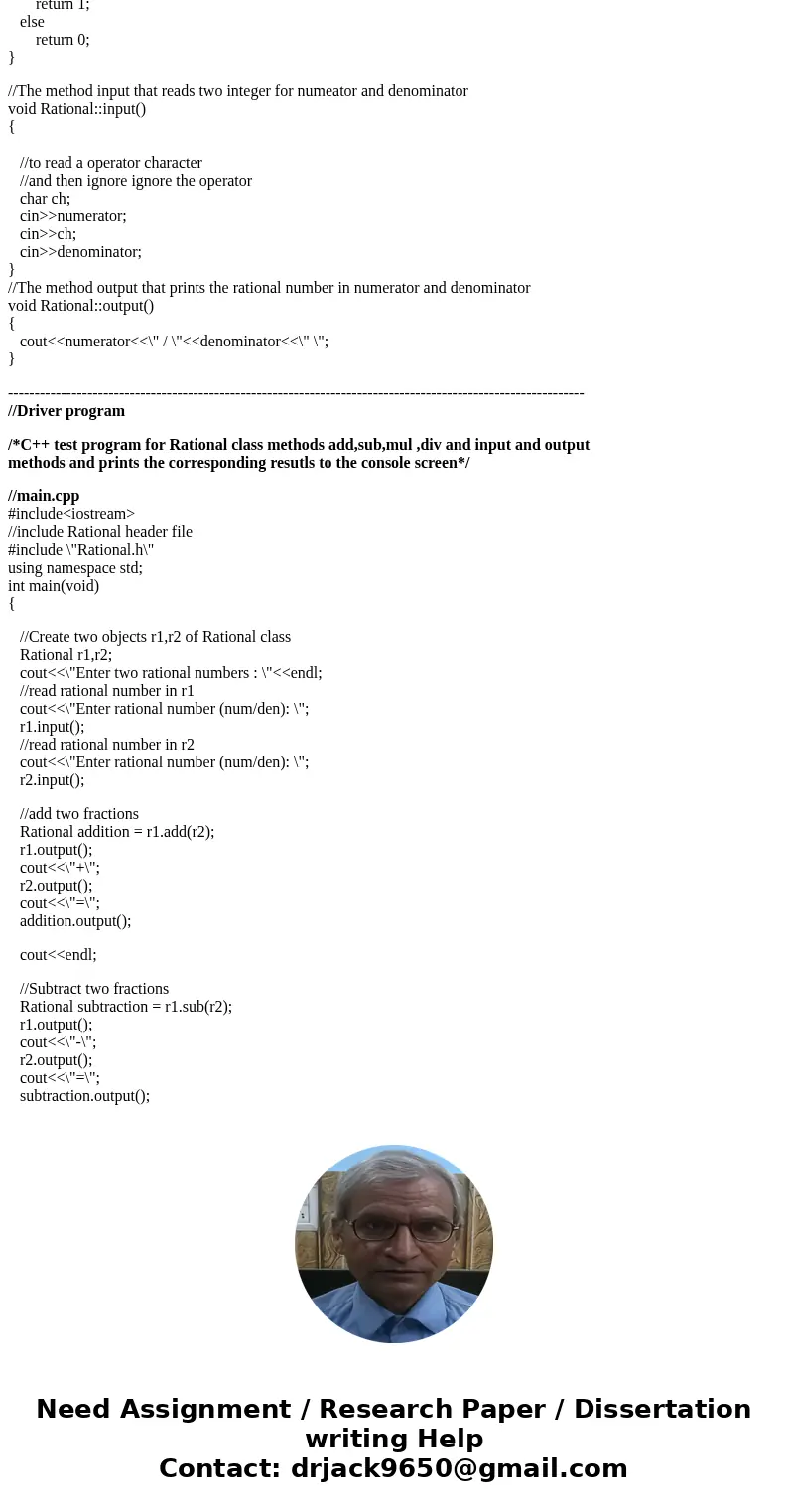 Write a rational number class. For now, we will use member functions add, sub, mul, div and less that each carry out the operations +, -, *, /, and <. For ex Write a rational number class. For now, we will use member functions add, sub, mul, div and less that each carry out the operations +, -, *, /, and <. For ex