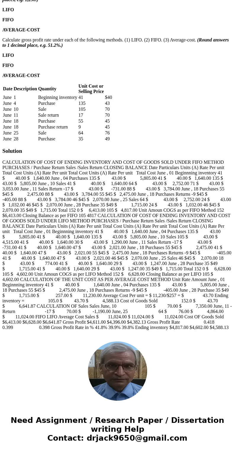 You are provided with the following information for Koetteritz Inc. for the month ended June 30, 2017. Koetteritz uses the periodic method for inventory. Date D